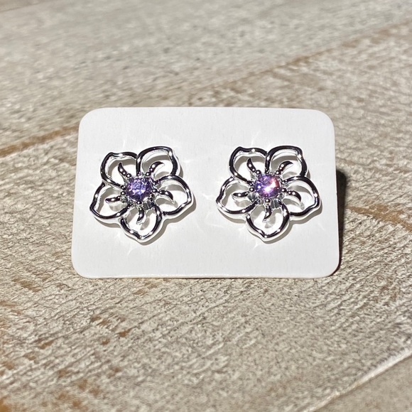 Jewelry - 3 for $15 Flower Purple Rhinestone Silver Earrings